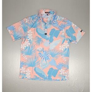 Bad Birdie‎ Golf Polo Shirt Mens Large Pink Floral Performance ShortSleeve